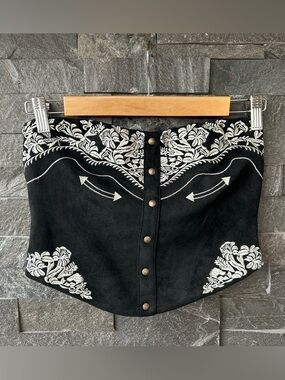 Amazing Lace Black Suede Embroidered Cropped Corset Top